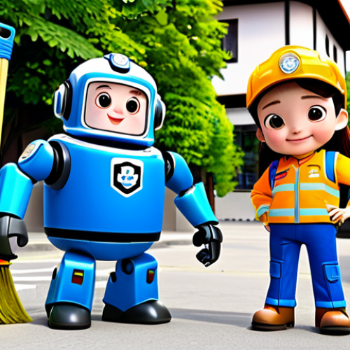 Home 8 **
"A vibrant and cheerful scene depicting the Robocar Poli team (Poli, Amber, Roy, Helly) working together to rescue citizens in Brooms Town, fully clothed, appropriate attire, safe for work, perfect anatomy, correct proportions, teamwork, responsibility, vibrant colors, family-friendly, professional illustration"
**