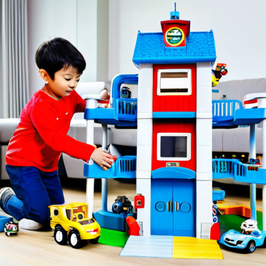 Kids Playing with the Multi-Level Rescue Center**

"Two children playing with a multi-level Robocar Poli rescue center playset, featuring working elevators and rotating platforms. The kids are fully clothed in casual, age-appropriate attire. The playset is brightly colored and surrounded by other Robocar Poli vehicles. Background is a playroom with scattered toys. Safe for work, appropriate content, family-friendly, perfect anatomy, correct proportions, natural pose, professional photography, high quality."

**
