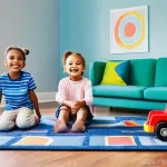 로보카폴리 OST - **Childhood Joy and Rhythmic Play:**
    "A vibrant and energetic scene featuring a diverse group of...