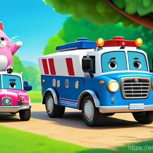 로보카폴리 애니메이션 장르 분석 - **Prompt 1: Brooms Town Teamwork Rescue**
    "A vibrant, 3D animated scene depicting the Robocar Po...