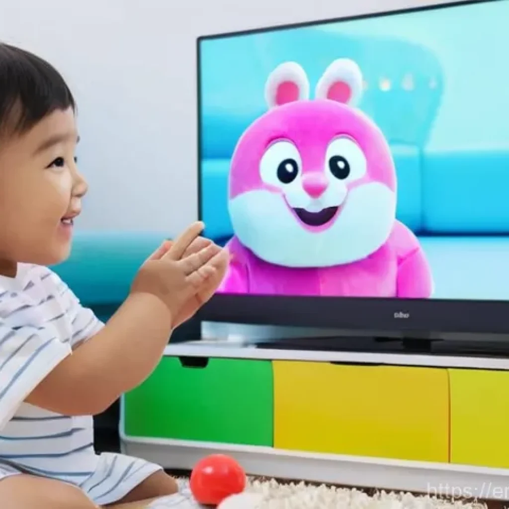 로보카폴리와 언어 학습 - **Prompt:** A cozy and brightly lit living room filled with soft colors. A happy and engaged 4-year-...