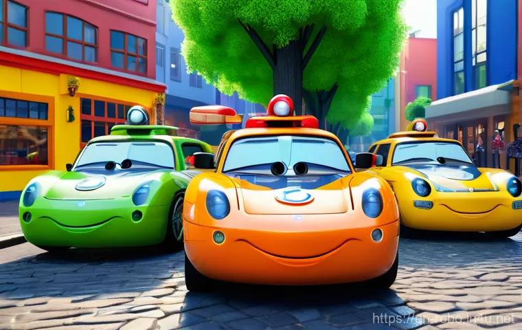 로보카폴리의 시즌별 발전 - **"A vibrant, high-definition 3D animation scene featuring the Robocar Poli team – Poli, Roy, Amber,...