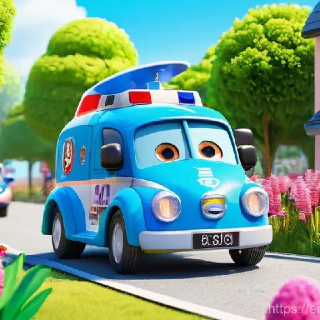 로보카폴리 애니메이션 역사 - **Prompt:** A vibrant, action-packed scene in Broomstown on a sunny day. The Robocar Poli rescue tea...