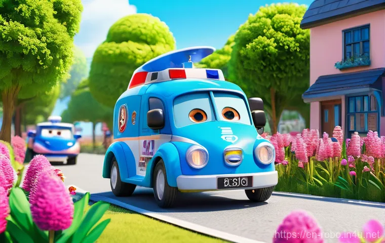 로보카폴리 애니메이션 역사 - **Prompt:** A vibrant, action-packed scene in Broomstown on a sunny day. The Robocar Poli rescue tea...