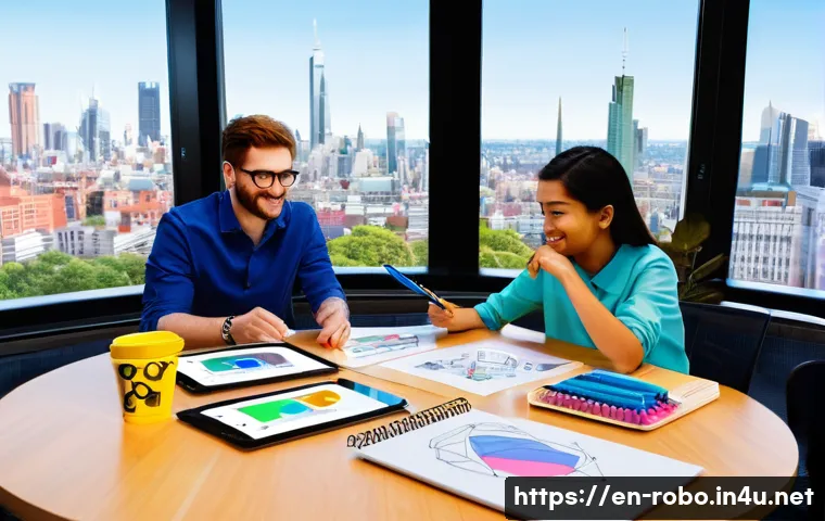 로보카폴리 장난감 제작 과정 - **Prompt:** A vibrant, bustling toy design studio. A diverse group of passionate designers, men and ...