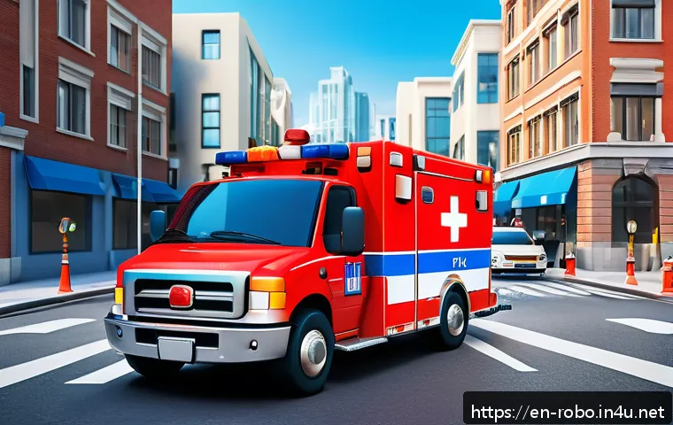 로보카폴리와 타요 비교 - A vibrant 3D scene featuring a bright blue police car character styled with expressive eyes and frie...