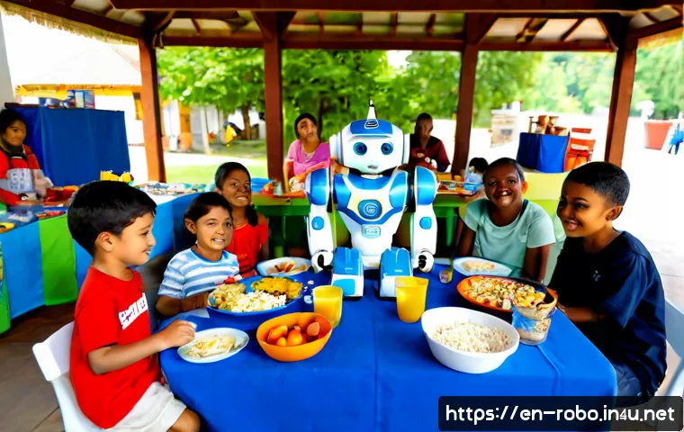 로보카폴리와 글로벌 문화 교류 - Photorealistic friendly blue-and-white rescue robot vehicle hosting a multicultural children’s works...